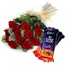 6 red roses and 3 silk chocolates