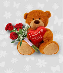 3 red roses 12 inch Teddy and Valentine heart