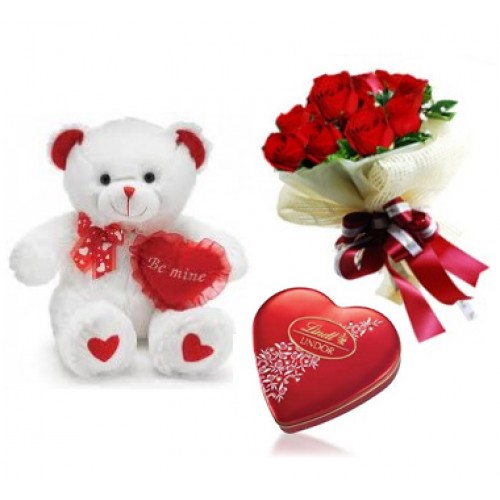 12 red roses Teddy and Valentine heart
